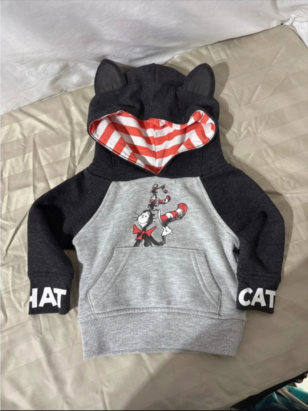 Dr. Seuss Black & Gray Hoodie with Red-White Striped Lining